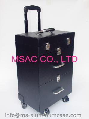 China professional makeup trolley case beauty cosmetics bags pu makeup case with wheels for sale