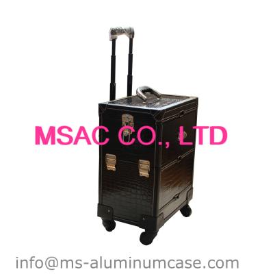 China Middle Trolley cosmetics cases makeup cases pu leather beauty cases for travel for sale