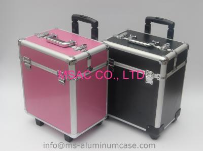 China Pink Trolley Aluminum Beauty Box With Wheels And Large Storage Space for sale