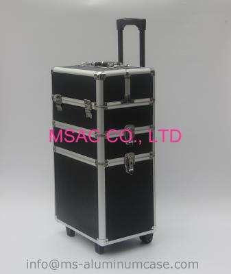 China Three Layers Aluminum Makeup Trolley Case With Black Color for sale