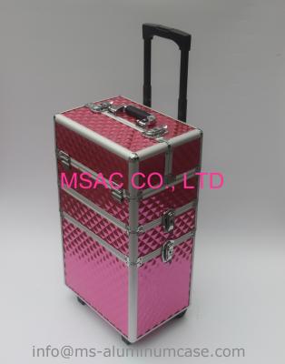 China Three Layers Aluminum Makeup Trolley Case With Pink Color for sale