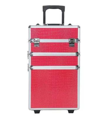 China Three Layer Red Professional Makup Case With Trolley for sale