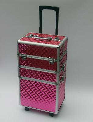 China Three Layers Aluminum Makeup Trolley Case With Pink Color for sale