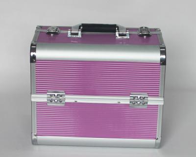 China Aluminum Beauty Cases with Striped ABS Panel And Rose Red for sale