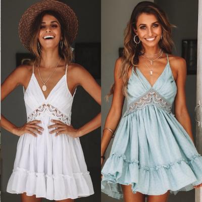 China New Arrivals Viable Floral Lace Summer Dress Tank Top Backless Women Casual Short Mini Dress for sale