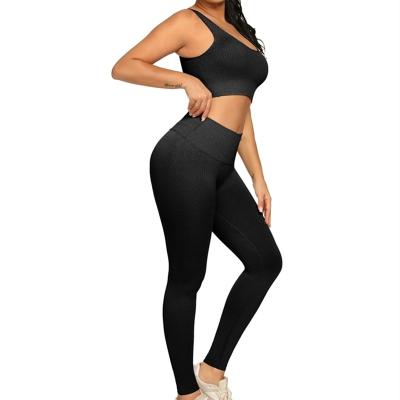 China Seamless Women's Yoga Clothing Set Ribbed Yoga Set Breathable Sports Summer Workout Fitness Sets Clothing for sale