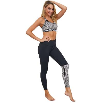 China Breathable Patchwork Style Leopard Print Yoga Set Running Suit For Women Yoga Gym Sets Fitness Sports Sportswear Bra for sale