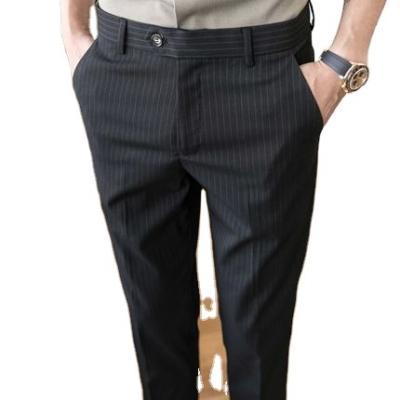 China Anti-Wrinkle Factory Supplied Mens Designer Pants Leisure Cotton England Style Flat Front Washable Daily Wear Trousers Slim Fit For Men for sale