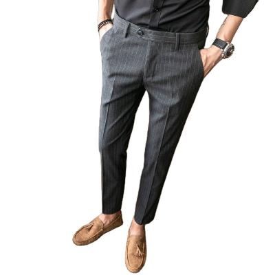 China Summer Viable Black Striped Korean Formal Cotton Mens Custom Style Designer Casual Pants Men for sale