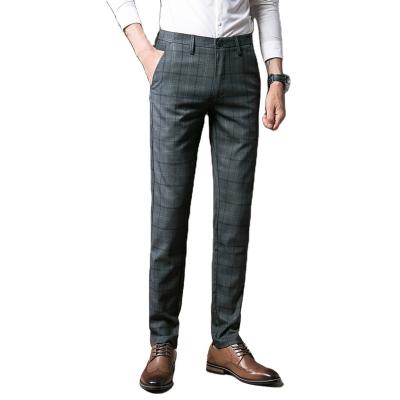 China QUICK DRY Bulk Service Men's OEM Factory Price Office Style Basic Stripe Pattern Casual Slim Fit Long Flat Front Dress Pants With Pockets for sale