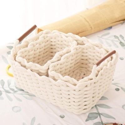 China Sustainable Woven Cotton Rope Blanket Storage Basket For Shelf Woven Basket Organization Decorative Braid Cotton Rope Basket For Baby Towels for sale