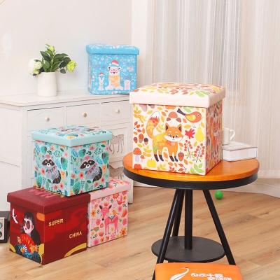 China Foldable Leather Bench Kids Storage Ottoman Household Storage Ottoman Foldable Stool for sale