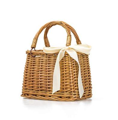 China Fashion Bow Rattan Woven Bag Straw Bags Top Handle Handbags Bohemian Style Beige Beach Bag for sale