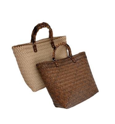 China hand Hollow-cut design - Straw Bags Handmade Large Straw woven Tote Bag Womens Handbag for sale