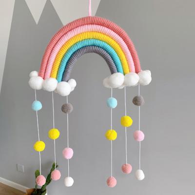 China Art Decor Rainbow Wall Decor for Bedroom Nursery Baby Kids Rooms Tapestry Wall Hanging Decoration Rainbow Macrame for sale