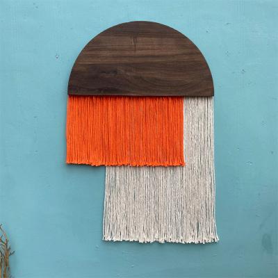 China Art Decor New Handmade Semicircular Wooden Tassel Tapestry Modern Simple Bohemian Boarding Home Decor Tapestry for sale