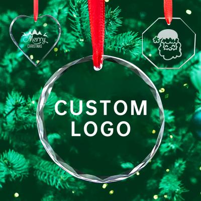 China Christmast Ornament 2021 Custom Christmas Ornaments Decorations Sublimation Clear Glass K9 Crystal Hanging Empty Christmas Ornaments for sale