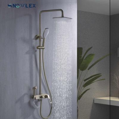 China With Diverter Brush Thermostatic Mixer Valve Morden Style Gold Brass Ceramic Adjustable Hot And Cold Core Valve Shower With Slide Kit for sale