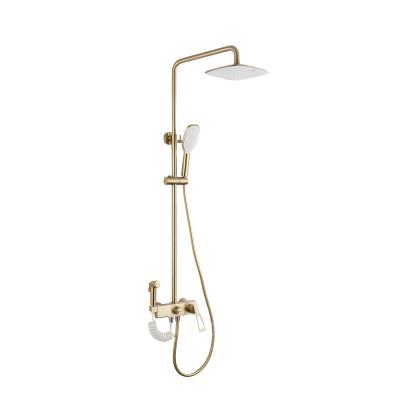 China With Bathroom Gold Brass Luxury High Pressure Water Slide Bar Square Rainfall Rain Saving Shower Head for sale