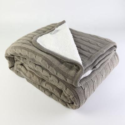 China Sustainable Wholesale Cotton / Polyester 2 Ply Solid Color Cable Knit Throw Blaknket for sale