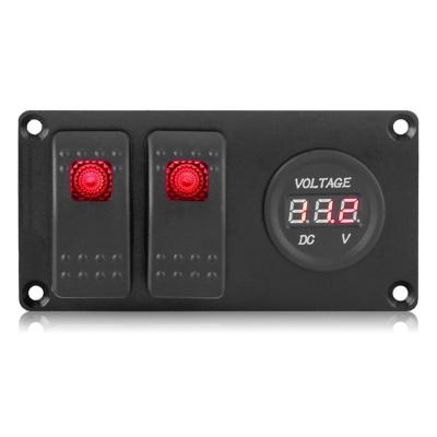 China 2 Gang 5 Pin Rocker Switch ON/OFF Panel with LED Digital Voltmeter for Car Boat Truck for sale