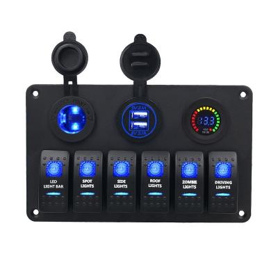 China 12V-24V ON-OFF waterproof 6 gang rocker switch panel with led for car boat marine for sale