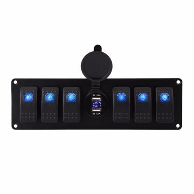 China Marine Off-Road 7 Strip LED Rocker Switch Blue Panel with Dual USB 12v Voltmeter for sale