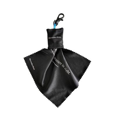 China Viable Wholesale Black Pouch Lens Cleaning Cloth With Key Chain , Microfiber Cleaning Cloth With Key Chain for sale