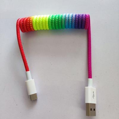 China New Design 1.5M USB Player MP3/MP4 Spring Cable Metal Shell Braided Spring Cable Metal Braided USB Type C Micro Data Cable For Phone for sale