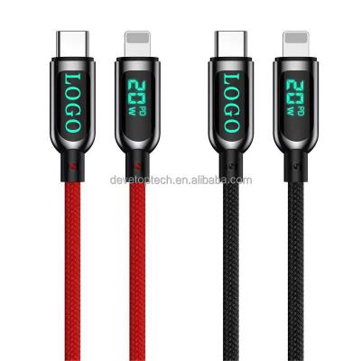 China Lightning 20W LED Indicator OEM ODM USB C Power LED Display Type C For iPhone Mobile Phone Fast Charging Data Cable for sale