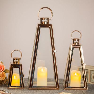 China Large Size Floor Lantern Metal Frame Floor Lantern Candle Holder European Candle Holder Glass Candle Holder for sale