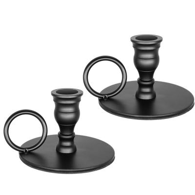 China 2 Set Decorative Black Teacup Shape Iron Candle Holder Candle Holder Stand Table Centerpieces for sale