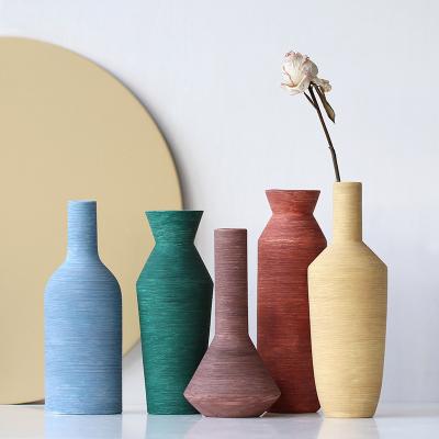 China morandi minimalist nordic simple color dry flowerpot brushed ceramic flower vase for sale