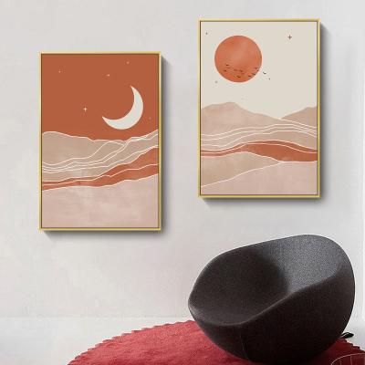 China Modern nordic morandi colorblock sun&moom abstract art painting wall hanging wall decor for living room for sale