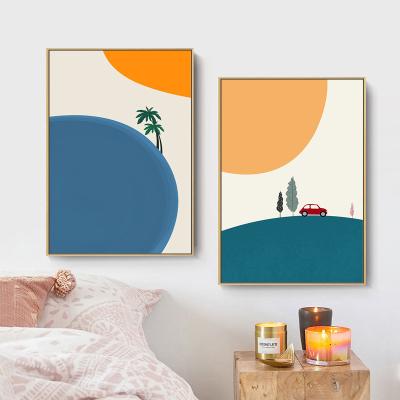 China Nordic Minimalist Cartoon Painting With Frame Hanging Kids Wall Living Room Geometric Colorblock Abstract Art Painting Wall Decor for sale