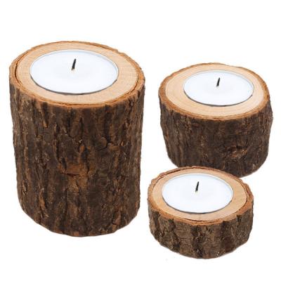 China Trendy Decorative Woodland Succulent Bark Candlestick Vintage Birch Planter Rustic Tea Light Candle Holders for sale