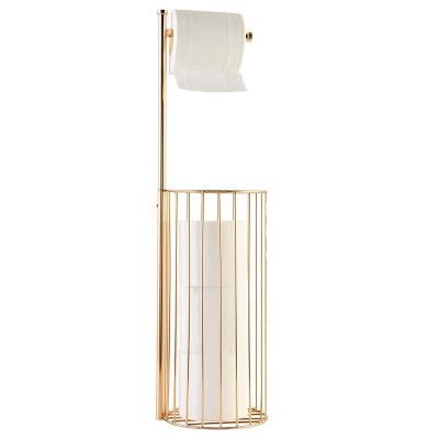 China Modern Free Standing Bathroom Tissue Roll Holders Metal Toilet Paper Holder Gold Plated Holder for sale