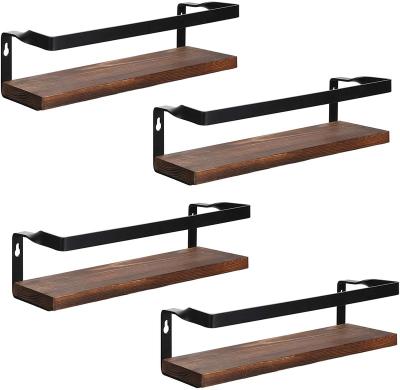 China New Classic/Postmodern Rustic Space Saving Iron Wooden Floating Shelf 4 Pack Spice Rack Bathroom Kitchen Spice Rack Wall Hanging Mount for sale