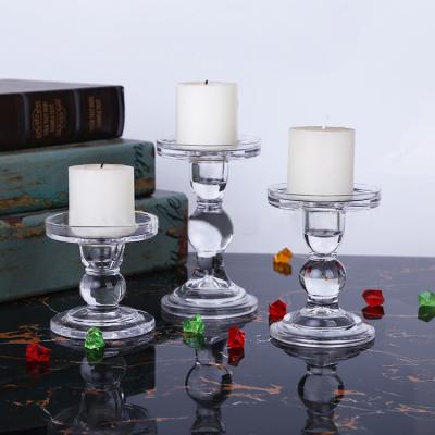 China Romantic Clear Glass Pillar Pillar Candle Holder Set For Candlelight Dinner Decoration for sale