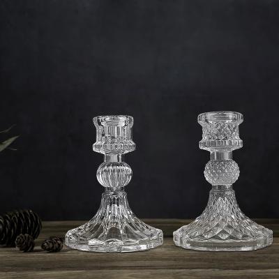 China Glass Centerpiece INS Pillar Candle Holder Candle Glow Holder Table Simple Decor Glass Candle Holder Set for sale