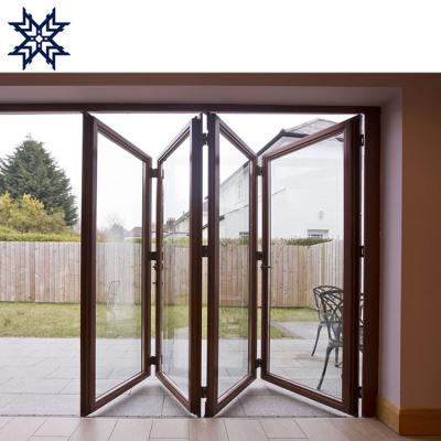 China Cheap Interior Double Glazed PU Accordion Windproof Sliding Folding Glass Doors for sale