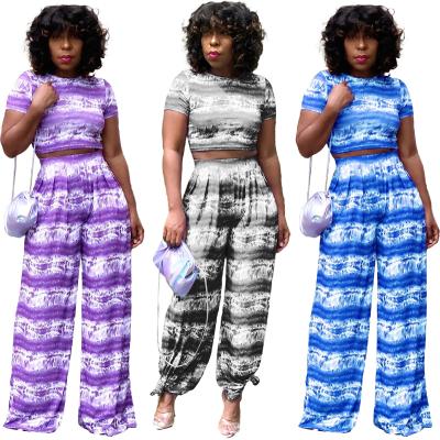 China RX-X9315 Hot Selling Anti-Wrinkle RX-X9315 Hot Sale Casual Short T-shirt And Leg Wide Leg Pants 2pc Sets Clothes To Tie To Dye Two-Piece Pants To Set Women for sale