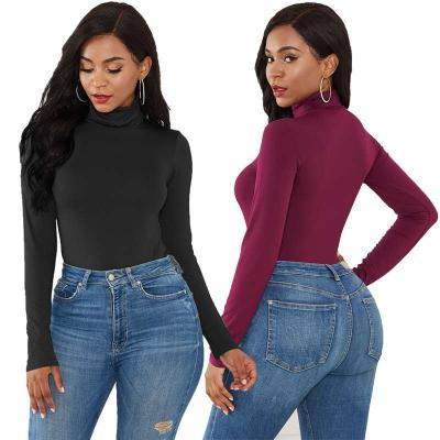 China 2021 Wholesale 2021 Wholesale Ladies Anti-pilling High Sleeve Fashion Jumpsuit Mujer Bulsa Turtle Neck Long Cut Jumpsuit For Women Female Body Suit for sale