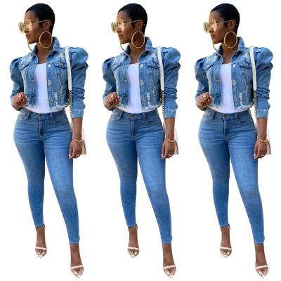 China Viable 2021 New Arrivals Fashion Bomber Jacket Fashion Blue Jeans Jackets Stylish Outfit Women for sale