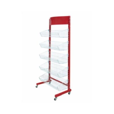 China Hot Sale Wire Mesh Display Rack Single Side Double Sided Shelf With Hanging Basket for sale