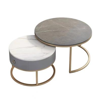 China Other Homestay Gray Slate Gray Cabinet Light Luxury Modern Round Coffee Table Combination Marble Solid Wood Nordic Tea Table for sale