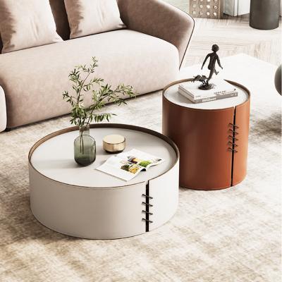 China Other Living Room Modern Furniture Round Coffee Table Wooden Coffee Table Finishing Porcelain Wood Side Table for sale