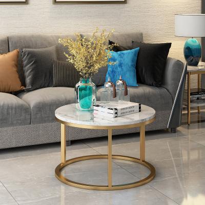 China Modern and simple Nordic marble wrought iron side table living room balcony coffee table small round foldable table for sale