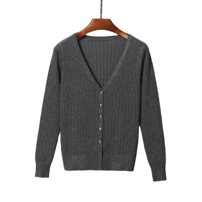 China Custom Women's Anti-wrinkle V-neck Cashmere Cardigan Sweater Unique Factory Sheer Cashmere Sweater for sale