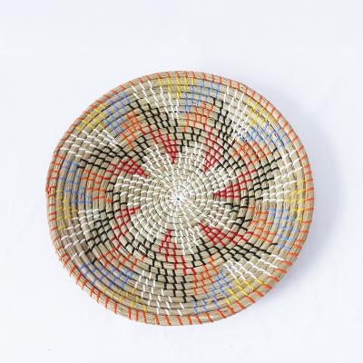 China 100% Handmade Seaweed Wall Artist High Quality Handwoven Round Basket Wall Hanging Home Dishes Environmentally Friendly for sale